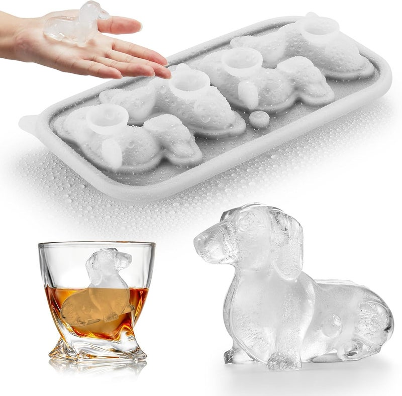 ACOOKEE 3D Dachshund Dog Ice Cube Mold, 4 Hole Fun Shapes Large Dachshund Dog Ice Cube Tray for Whiskey,Cocktail,Bourbon, Cute Novelty Dachshund Gifts for Women, BPA Free - Image 1